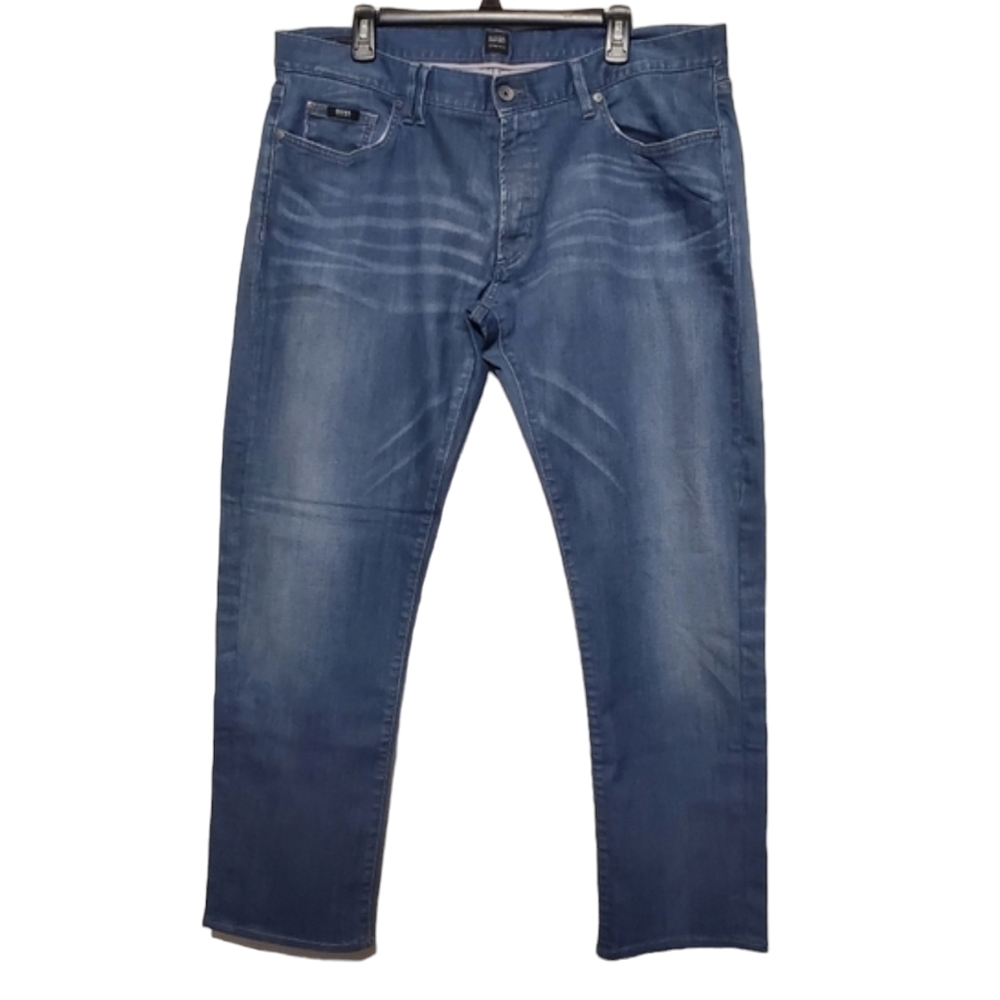 Hugo Boss Stretch Straight Leg Dark Denim Blue Jeans Cotton Mens Size 38/34